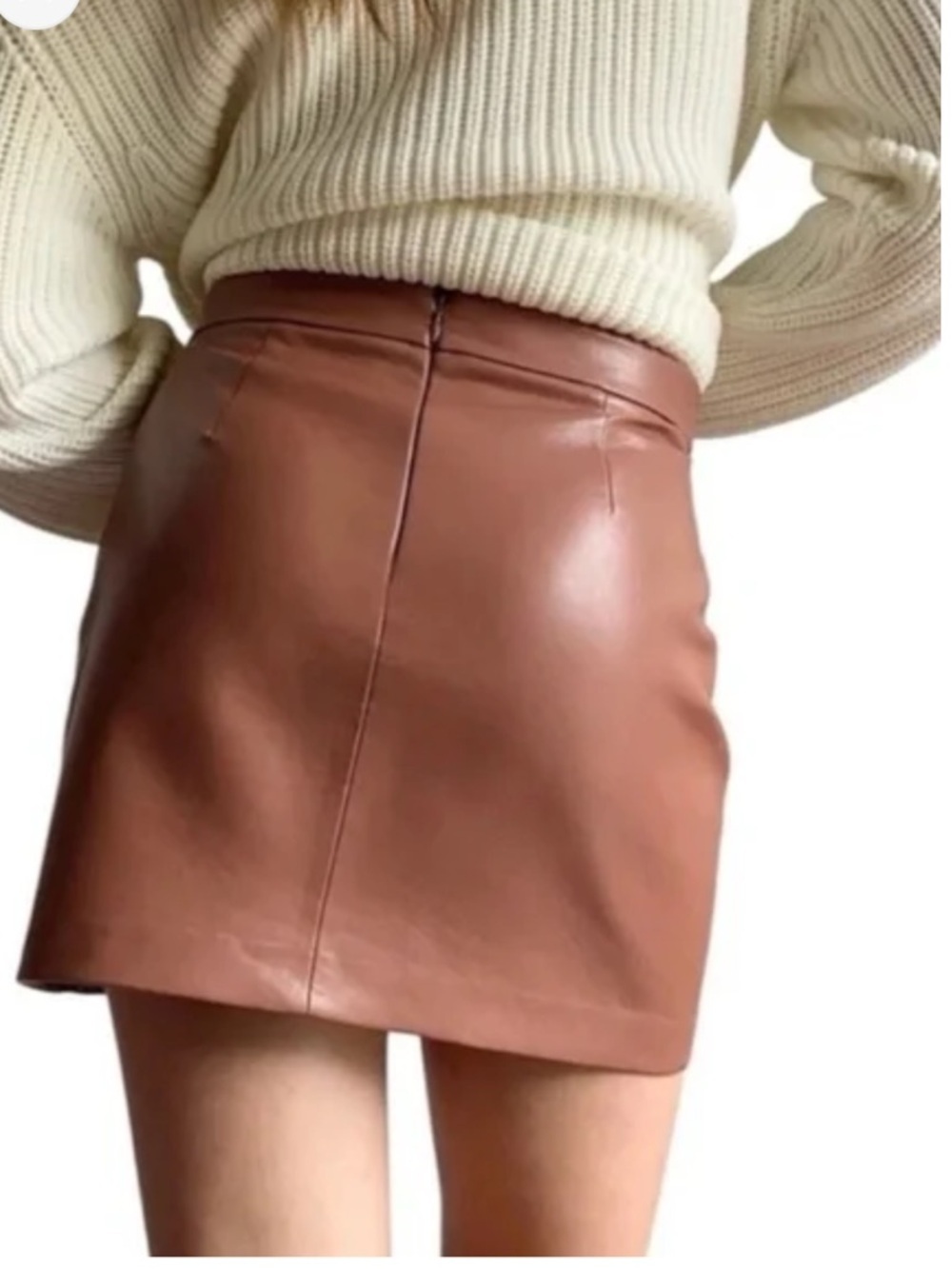 Aritzia Wilfred Faux Leather Vegan Brown Mini Skirt Size 4 - Picture 2 of 5